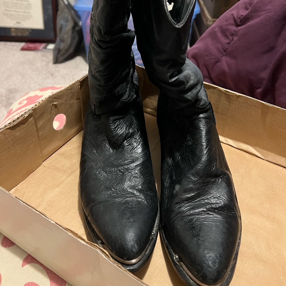 Gently Worn and well cared for Women’s Black Leather Upper Slouch Cowboy Boots - Picture 6 of 14